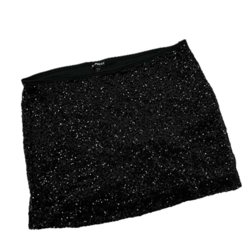 Express Black Micro-Sequin Pull-On Mini Skirt Spa… - image 3